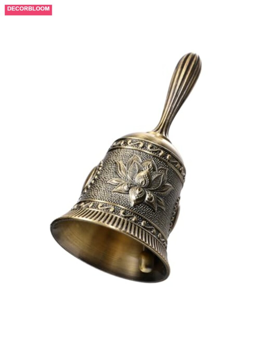 Solid Brass Hand Call Bell Lotus Polished Vintage Metal Handbell for Bedside